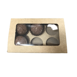 Caixa para Doce Kraft com Visor - 6 doces - 12 x 8 x 3,5 cm