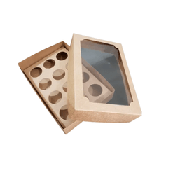 Caixa para Doce Kraft com Visor - 12 doces - 20 x 13 x 4 cm
